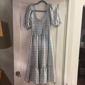Hill House Green and Red Floral Midi Dress